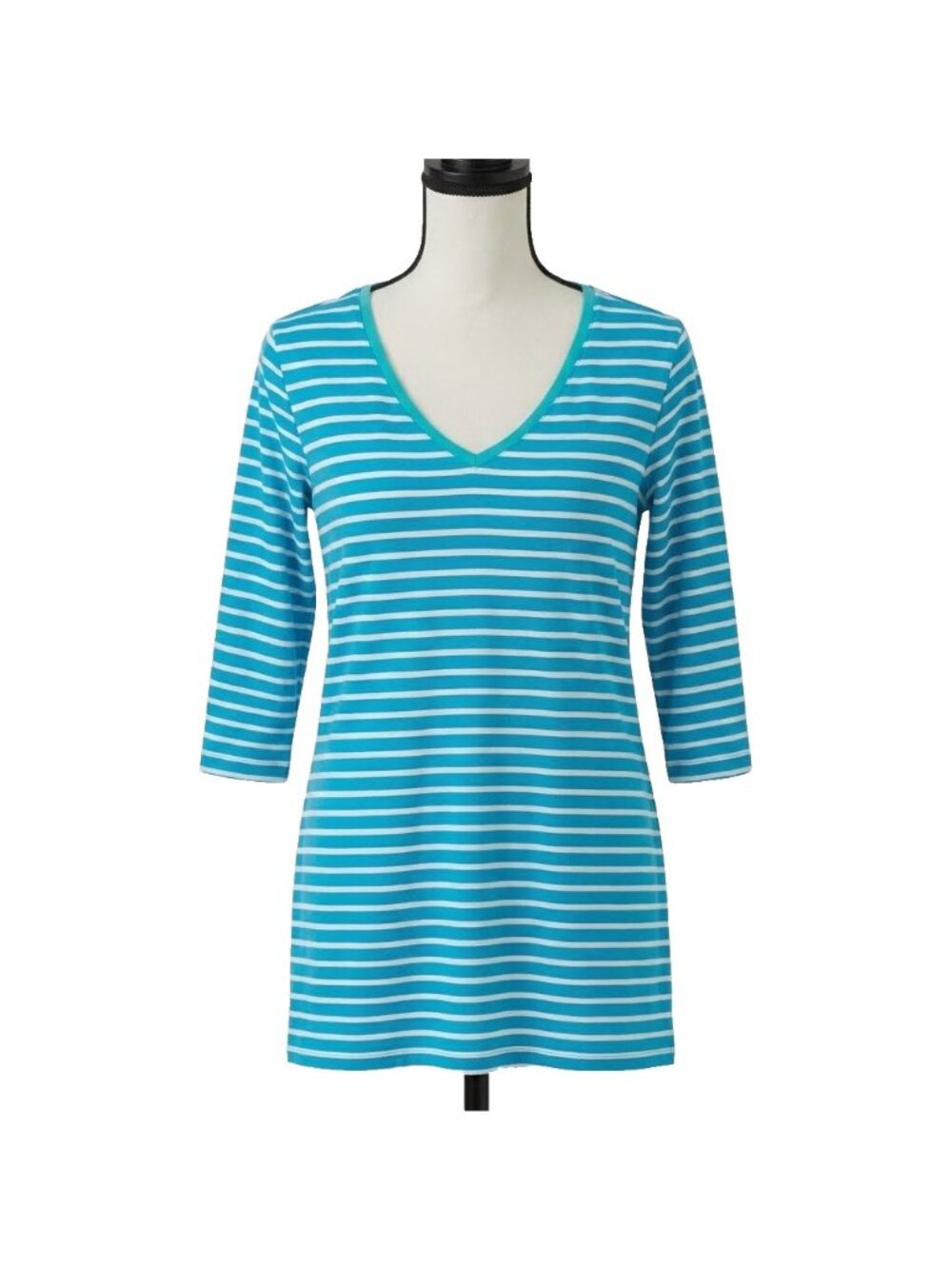 Avenue Your Tee Women’s Size 22/24 Turquoise Striped V-Neck Pullover T-Shirt Top